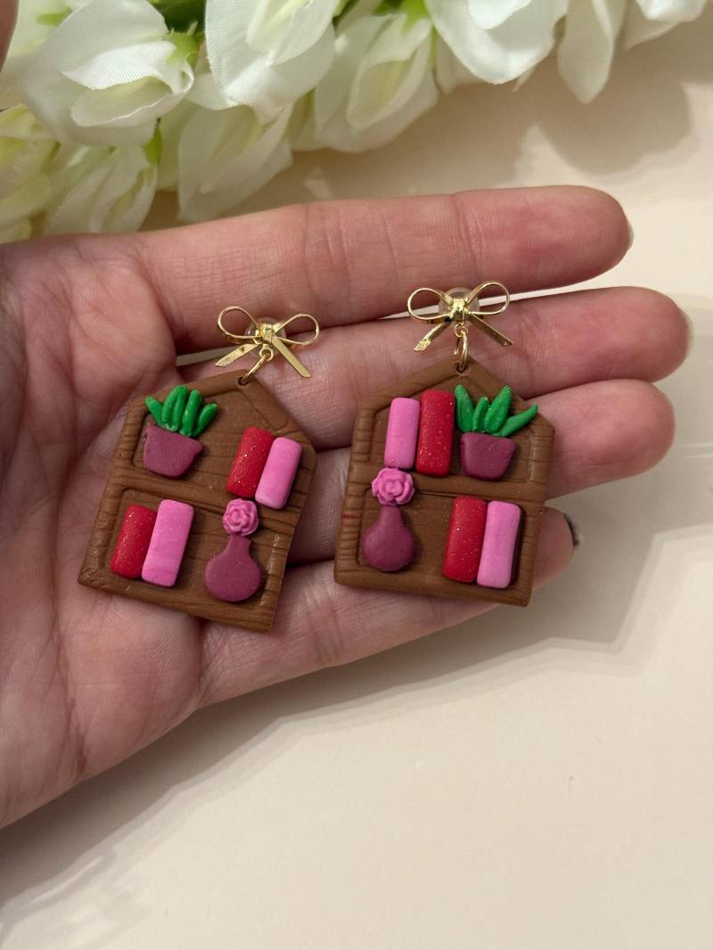Handgemachte Ohrringe „Kleine Bücherregale" - Polymer Clay Schmuck Mit 14K Vergoldeter Messingschleife Einzigartiges Geschenk Für Bücherli von Chimalicreations
