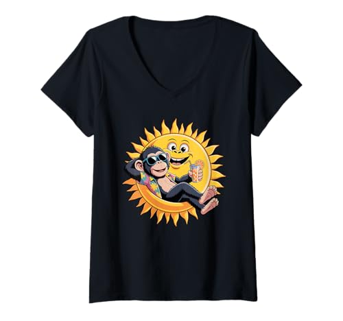 Damen Schimpanse Sonnenbrille Schimpansen T-Shirt mit V-Ausschnitt von Chimpanzee Lover Gifts