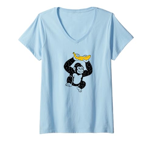 Damen Cute Chimpanzee Monkey Primate Portrait Chimp T-Shirt mit V-Ausschnitt von Chimpanzees Everywhere