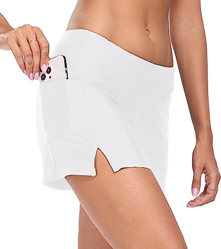 ChinFun Boardshorts Damen Bademode Tankini Badehose Badeanzug Bottom Boardshorts Strandhose, O Elastischer Bund - weiß & Seitentaschen, XX-Large von ChinFun