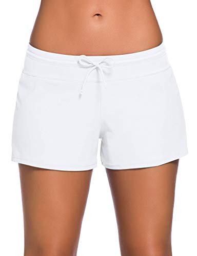 ChinFun Damen Boardshorts Badebekleidung Hose Tankini Schwimmen Badeslip Badeanzug Boardshorts Strandhose mit Futter, Größen-Weiß., Medium von ChinFun
