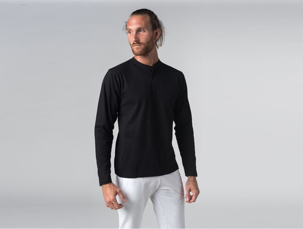 Chin Mudra Tapan Langarm-T-Shirt - 3-Knopf-Kragen 100 % Bio-Baumwolle Chin Mudra Tapan Langarm-T-Shirt - 3-Knopf-Kragen 100 % Bio-Baumwolle von ChinMudraYogaShop