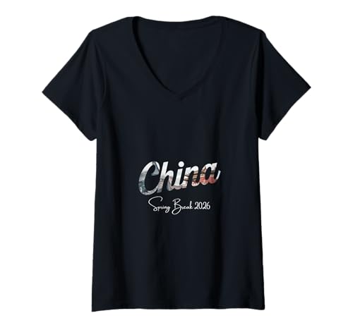 Damen China Spring Break 2025 Urlaubsreisen T-Shirt mit V-Ausschnitt Damen China Spring Break 2025 Urlaubsreisen T-Shirt mit V-Ausschnitt von China Spring Break Clothes T-Shirts
