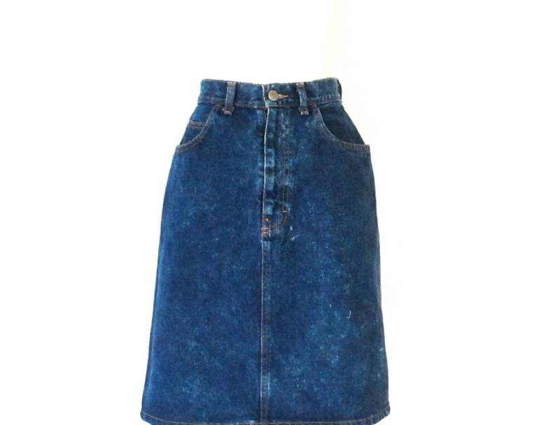 90Er Jahre Bonjour Hoch Taillierte Blaue Jeansrock Stonewashed Damen Größe 10 von ChinaCatVintage