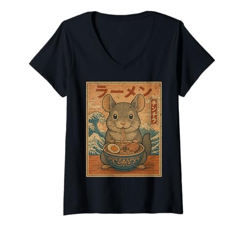 Damen Lustige Kawaii Ramen Japanische Nudeln Chinchilla Essen Ramen T-Shirt mit V-Ausschnitt Damen Lustige Kawaii Ramen Japanische Nudeln Chinchilla Essen Ramen T-Shirt mit V-Ausschnitt von Chinchilla Cute Chinchilla Eating Ramen shirt