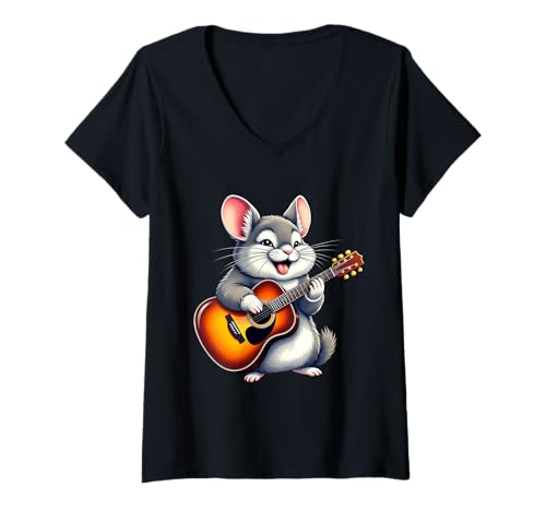 Damen Lustiges Chinchilla-Gitarren-Design für Musikliebhaber T-Shirt mit V-Ausschnitt Damen Lustiges Chinchilla-Gitarren-Design für Musikliebhaber T-Shirt mit V-Ausschnitt von Chinchilla Lovers Designs