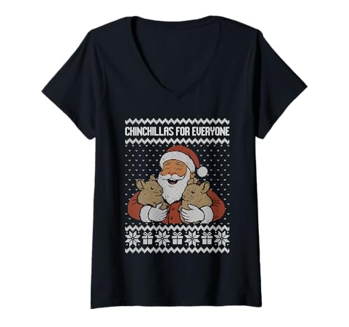 Damen Chinchillas für jedermann, Chinchilla Christmas Ugly Sweater T-Shirt mit V-Ausschnitt Damen Chinchillas für jedermann, Chinchilla Christmas Ugly Sweater T-Shirt mit V-Ausschnitt von Chinchilla lover apparel