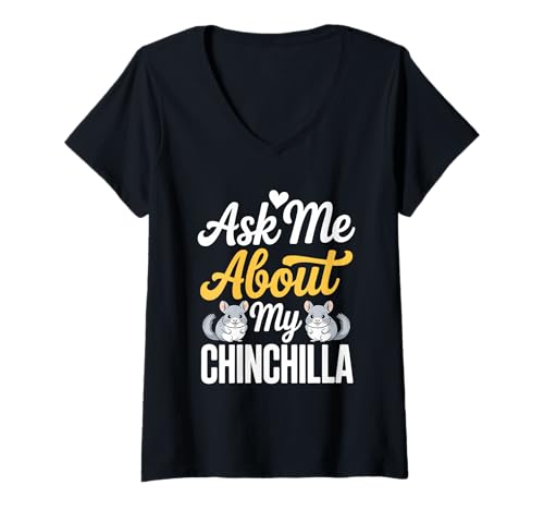 Damen Fragen Sie Mich nach My Chinchilla Cute Pet Conversation Starter T-Shirt mit V-Ausschnitt Damen Fragen Sie Mich nach My Chinchilla Cute Pet Conversation Starter T-Shirt mit V-Ausschnitt von ChinchillaTalk