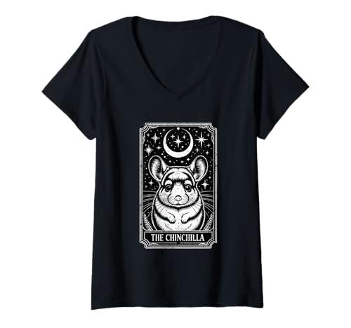 Damen Mystische Chinchilla-Tarot Karte Stil mit Sternen T-Shirt mit V-Ausschnitt Damen Mystische Chinchilla-Tarot Karte Stil mit Sternen T-Shirt mit V-Ausschnitt von ChinchillaVibes
