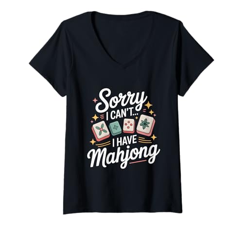 Damen Mah Jongg Fliesen Set Lover Mahjong Karten Mahjong Player T-Shirt mit V-Ausschnitt Damen Mah Jongg Fliesen Set Lover Mahjong Karten Mahjong Player T-Shirt mit V-Ausschnitt von Chinese Game Player