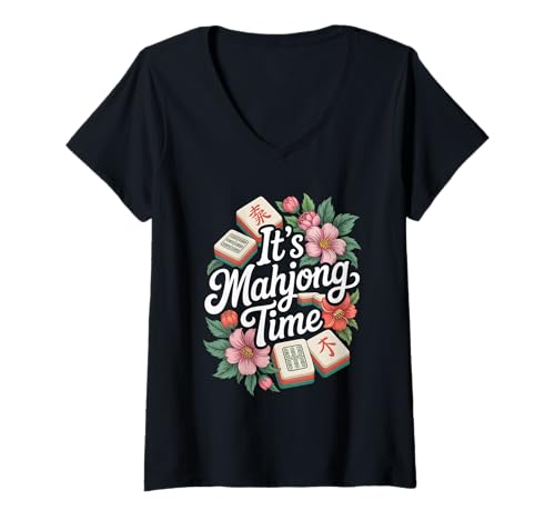 Damen Mah Jongg Fliesenset Lover It's Mahjong Time Chinese Game Fan T-Shirt mit V-Ausschnitt Damen Mah Jongg Fliesenset Lover It's Mahjong Time Chinese Game Fan T-Shirt mit V-Ausschnitt von Chinese Game Player