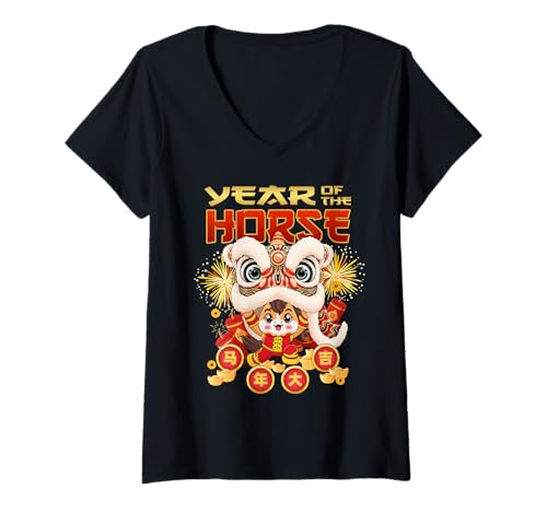 Damen Jahr des Pferdes 2026 - Chinesisches Mondneujahr 2026 T-Shirt mit V-Ausschnitt von Chinese New Year 2026 - Year of the Horse 2026
