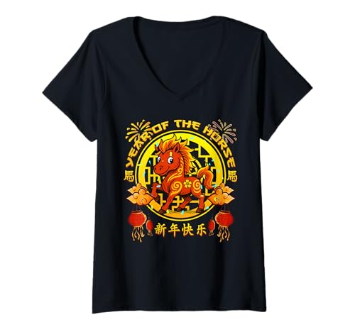 Damen Frohes chinesisches Neujahr - 2026 das Jahr des Pferdes T-Shirt mit V-Ausschnitt Damen Frohes chinesisches Neujahr - 2026 das Jahr des Pferdes T-Shirt mit V-Ausschnitt von Chinese New Year 2026 - Year of the Horse Kid 2026