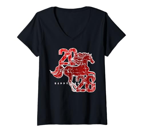 Damen Frohes neues Jahr 2026 Chinesisches Neujahr 2026 Jahr des Pferdes T-Shirt mit V-Ausschnitt Damen Frohes neues Jahr 2026 Chinesisches Neujahr 2026 Jahr des Pferdes T-Shirt mit V-Ausschnitt von Chinese New Year 2026 Year of the Horse