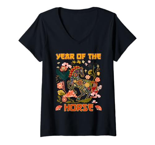 Damen Jahr des Pferdes Chinesisches Neujahr 2026 T-Shirt mit V-Ausschnitt von Chinese New Year 2026 - Year of the Horse
