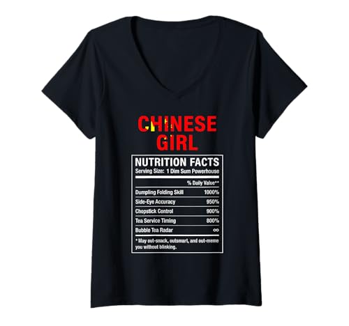Damen Chinesisches Mädchen Stolze Chinesin T-Shirt mit V-Ausschnitt von Chinese Roots Gifts & Tee