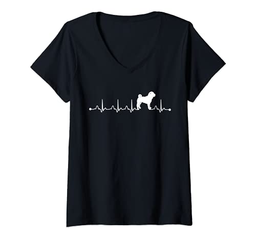 Damen Herzschlag EKG Puls Chinese Shar Pei Mama Hund T-Shirt mit V-Ausschnitt von Chinese Shar-Pei Heartbeat Dog