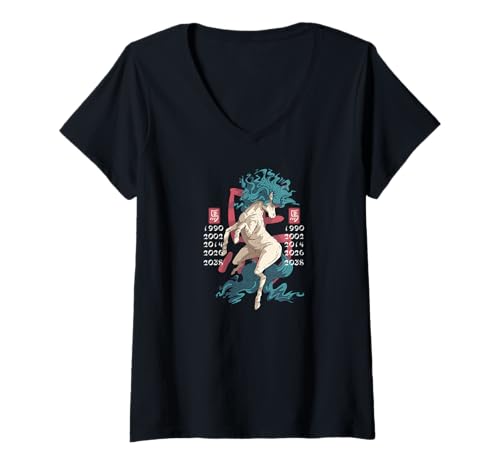 Damen Mystisches chinesisches Sternzeichen Jahr des Pferdes T-Shirt mit V-Ausschnitt Damen Mystisches chinesisches Sternzeichen Jahr des Pferdes T-Shirt mit V-Ausschnitt von Chinese Zodiac Year of the HORSE