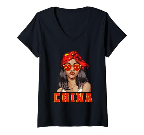 Damen China Chinesen Frau T-Shirt mit V-Ausschnitt von Chinesen China Geschenk