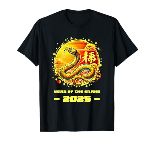 Jahr der Schlange 2025 Coole Schlangengrafik für Herren und T-Shirt von Chinesische Neujahrsoutfits Kleidung Jahr der
