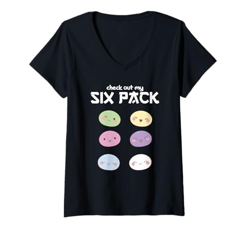 Damen Check Out My six Pack Kawaii Mochi Reiskuchen Mochi T-Shirt mit V-Ausschnitt Damen Check Out My six Pack Kawaii Mochi Reiskuchen Mochi T-Shirt mit V-Ausschnitt von Chinesisches Street Food Design