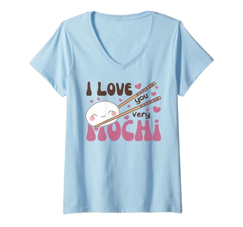 Damen I Love You Very Mochi Kawaii Mochi Reiskuchen Mochi T-Shirt mit V-Ausschnitt Damen I Love You Very Mochi Kawaii Mochi Reiskuchen Mochi T-Shirt mit V-Ausschnitt von Chinesisches Street Food Design