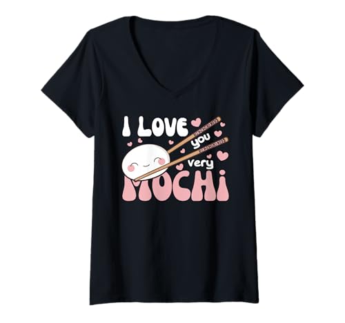 Damen I Love You Very Mochi Kawaii Mochi Reiskuchen Mochi T-Shirt mit V-Ausschnitt Damen I Love You Very Mochi Kawaii Mochi Reiskuchen Mochi T-Shirt mit V-Ausschnitt von Chinesisches Street Food Design