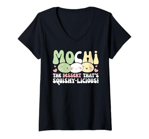 Damen Mochi The Dessert That's Squishy-Licious! Mochi T-Shirt mit V-Ausschnitt Damen Mochi The Dessert That's Squishy-Licious! Mochi T-Shirt mit V-Ausschnitt von Chinesisches Street Food Design