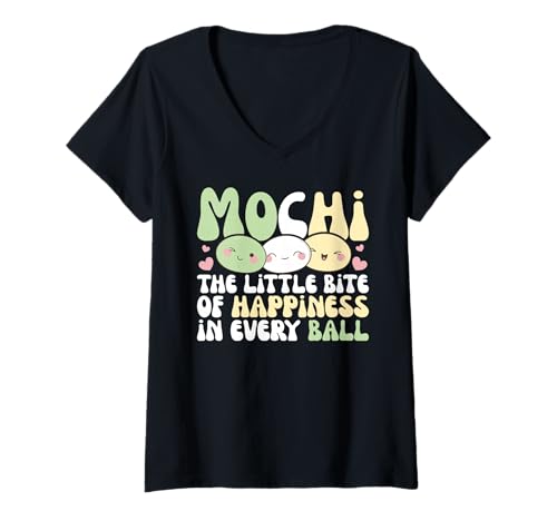 Damen Mochi The Little bite of Happiness in Every Ball Mochi T-Shirt mit V-Ausschnitt Damen Mochi The Little bite of Happiness in Every Ball Mochi T-Shirt mit V-Ausschnitt von Chinesisches Street Food Design