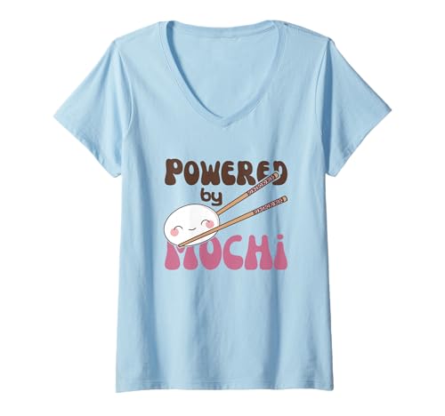 Damen Powered by Mochi Kawaii Mochi Reiskuchen Mochi T-Shirt mit V-Ausschnitt Damen Powered by Mochi Kawaii Mochi Reiskuchen Mochi T-Shirt mit V-Ausschnitt von Chinesisches Street Food Design