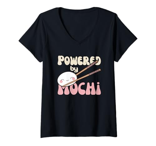Damen Powered by Mochi Kawaii Mochi Reiskuchen Mochi T-Shirt mit V-Ausschnitt Damen Powered by Mochi Kawaii Mochi Reiskuchen Mochi T-Shirt mit V-Ausschnitt von Chinesisches Street Food Design