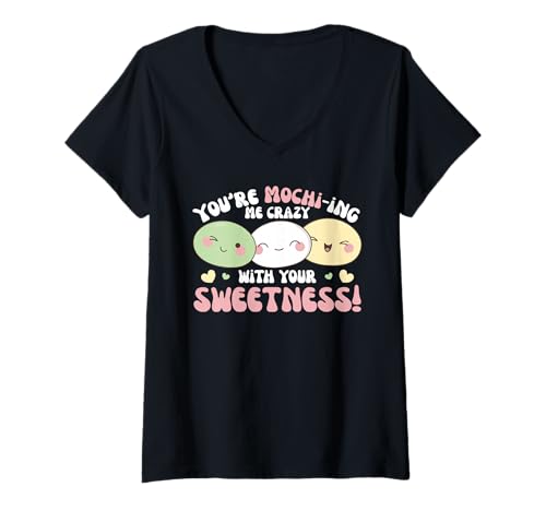 Damen You're Mochi-ing me Crazy with Your Sweetness! Mochi T-Shirt mit V-Ausschnitt Damen You're Mochi-ing me Crazy with Your Sweetness! Mochi T-Shirt mit V-Ausschnitt von Chinesisches Street Food Design