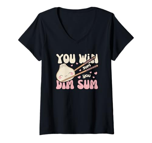Damen You Win Sum You dim Sum Kawaii Dim Sum Pun Dumpling T-Shirt mit V-Ausschnitt Damen You Win Sum You dim Sum Kawaii Dim Sum Pun Dumpling T-Shirt mit V-Ausschnitt von Chinesisches Street Food Graphic Design