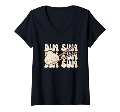 Damen Süßes Kawaii Dim Sum Dumpling T-Shirt mit V-Ausschnitt Damen Süßes Kawaii Dim Sum Dumpling T-Shirt mit V-Ausschnitt von Chinesisches Street Food Graphic Tee