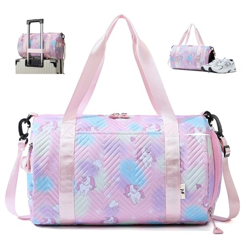 Sporttasche Damen,25L Schwimmtasche,mit Schuhfach Nassfach,Sporttasche Mädchen,Wasserdicht Trainingstasche,Einhorn Yogatasche,Handgepäck Tasche,Gym Bag,für Reisen,Fitness,Sport (Rosa) von Chingcoo