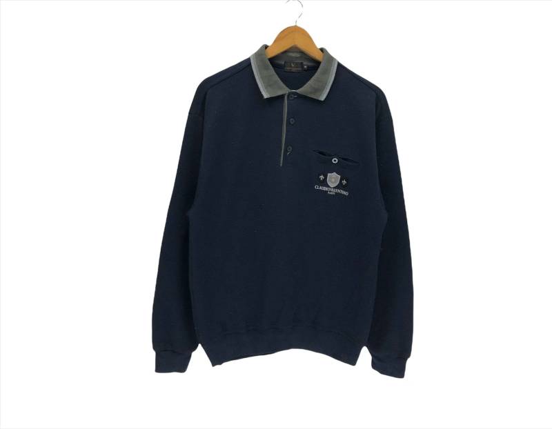 Vintage Claudio Valentino Italien Halbknopf Sweatshirt Small Logo Spellout Sweater Crewneck von Chinoi2021