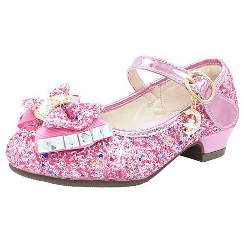 CHINYROZA Prinzessin Schuhe Mädchen Absatzschuhe Kinder Glitzer Schuhe Prinzessin Geschenk, Rosa 30 von CHINYROZA