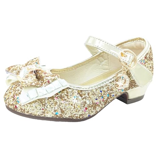 CHINYROZA Prinzessin Schuhe Mädchen Stöckelschuhe Kinder Absatzschuhe Mädchen Glitzer Schuhe Mädchen Prinzessin Geschenk, Golden 27 von CHINYROZA