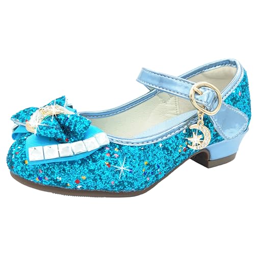 CHINYROZA Prinzessin Schuhe Mädchen Absatzschuhe Kinder Glitzer Schuhe Prinzessin Geschenk, Blau 36 von CHINYROZA