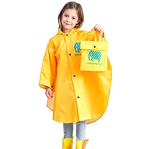 CHINYROZA Regenponcho Kinder Regencape Kinder Regenmantel Mädchen Jungen Faltbar mit Beutel, Gelb S/75-90cm von CHINYROZA