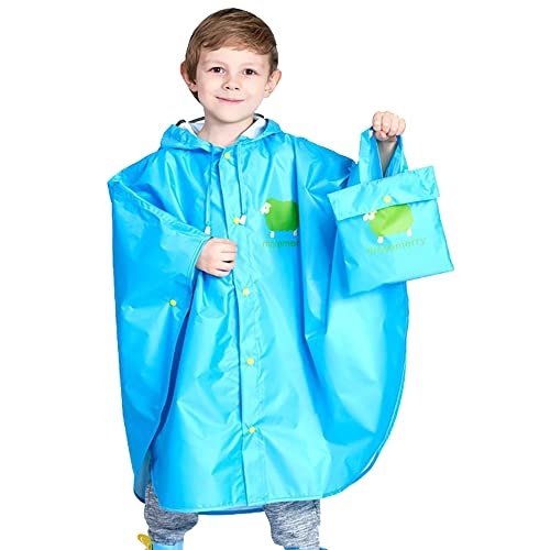 Regenponcho Jungen Regencape Kinder Regenmantel Kinder Faltbar mit Beutel, Blau M/90-105cm von ChinyRoza