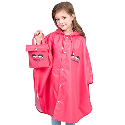 CHINYROZA Regenponcho Mädchen Regencape Kinder Regenmantel Kinder Faltbar mit Beutel, Rosenrot XL/120-135cm von CHINYROZA
