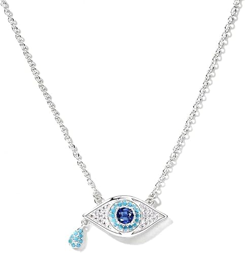 Sparkling Evil Eye Protection Necklace for Women - Silver Plated Zirkon & Turquoise Gemstone Amulett with Adjustable Chain von Chiorgone