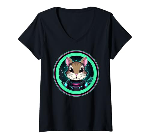 Damen Weltraum Streifenhörnchen Niedlich Bunt Astronaut Tiere T-Shirt mit V-Ausschnitt Damen Weltraum Streifenhörnchen Niedlich Bunt Astronaut Tiere T-Shirt mit V-Ausschnitt von Chipmunk Gifts