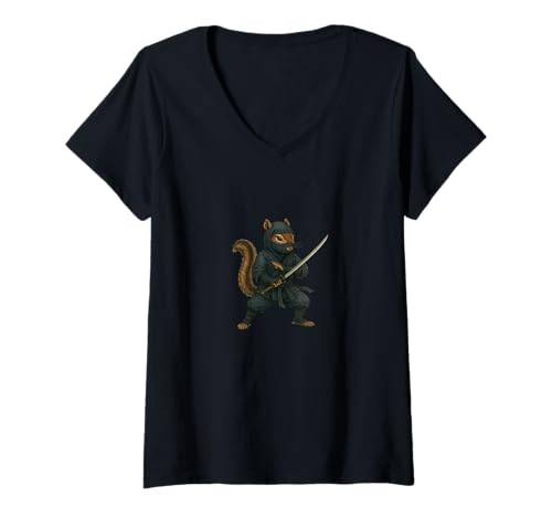 Damen Abbildung von Master Ninja Chipmunk T-Shirt mit V-Ausschnitt Damen Abbildung von Master Ninja Chipmunk T-Shirt mit V-Ausschnitt von Chipmunks Motivational Artworks Snugg