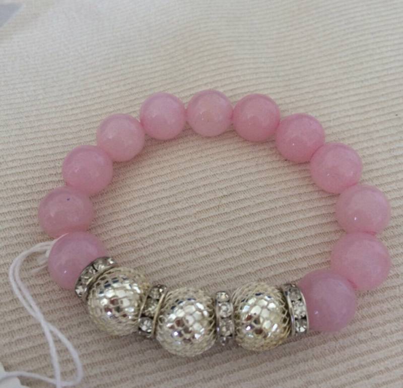 Roze Quarz Armband Mit Dekorativen Perlen Und Kristall Pflastern Abstandhalter Roze Quarz Armband Mit Dekorativen Perlen Und Kristall Pflastern Abstandhalter von ChiqAffair