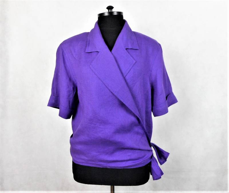 Max Mara Leinen Wickeltop Lila Bluse Mit V-Ausschnitt, Größe 8 von ChiqueClique