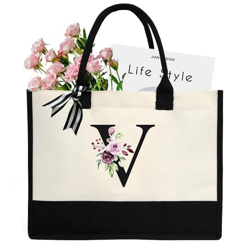 Chirest Make-up-Tasche für Damen, A-Z, 26 Buchstaben, personalisierbar, Geburtstagsgeschenke für Frauen, Mutter, Geschenke für Freundin, Braut, Brautjungfer, große Kosmetiktasche, V von Chirest