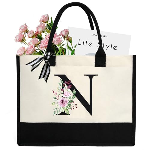 Chirest Make-up-Tasche für Damen, A-Z, 26 Buchstaben, personalisierbar, Geburtstagsgeschenke für Frauen, Mutter, Geschenke für Freundin, Braut, Brautjungfer, große Kosmetiktasche,N von Chirest