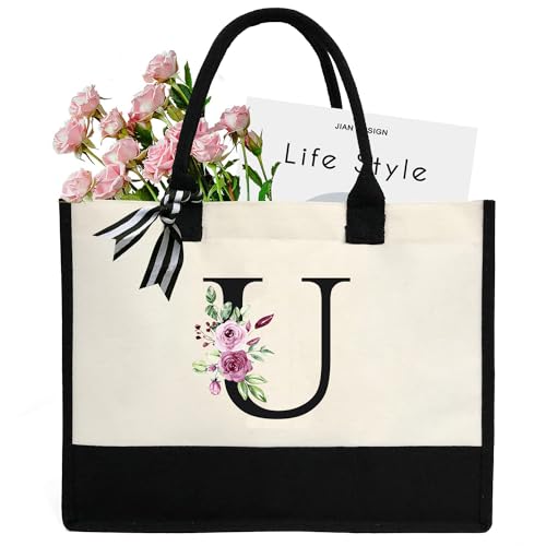 Chirest Make-up-Tasche für Damen, A-Z, 26 Buchstaben, personalisierbar, Geburtstagsgeschenke für Frauen, Mutter, Geschenke für Freundin, Braut, Brautjungfer, große Kosmetiktasche,U von Chirest